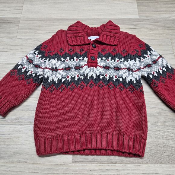 Janie & Jack Baby Boys Red Holiday Sweater Fair Isle Size 12-18 Months - Picture 2 of 6